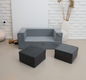 Piankowa Rozkładana Sofa Junior z pufkami